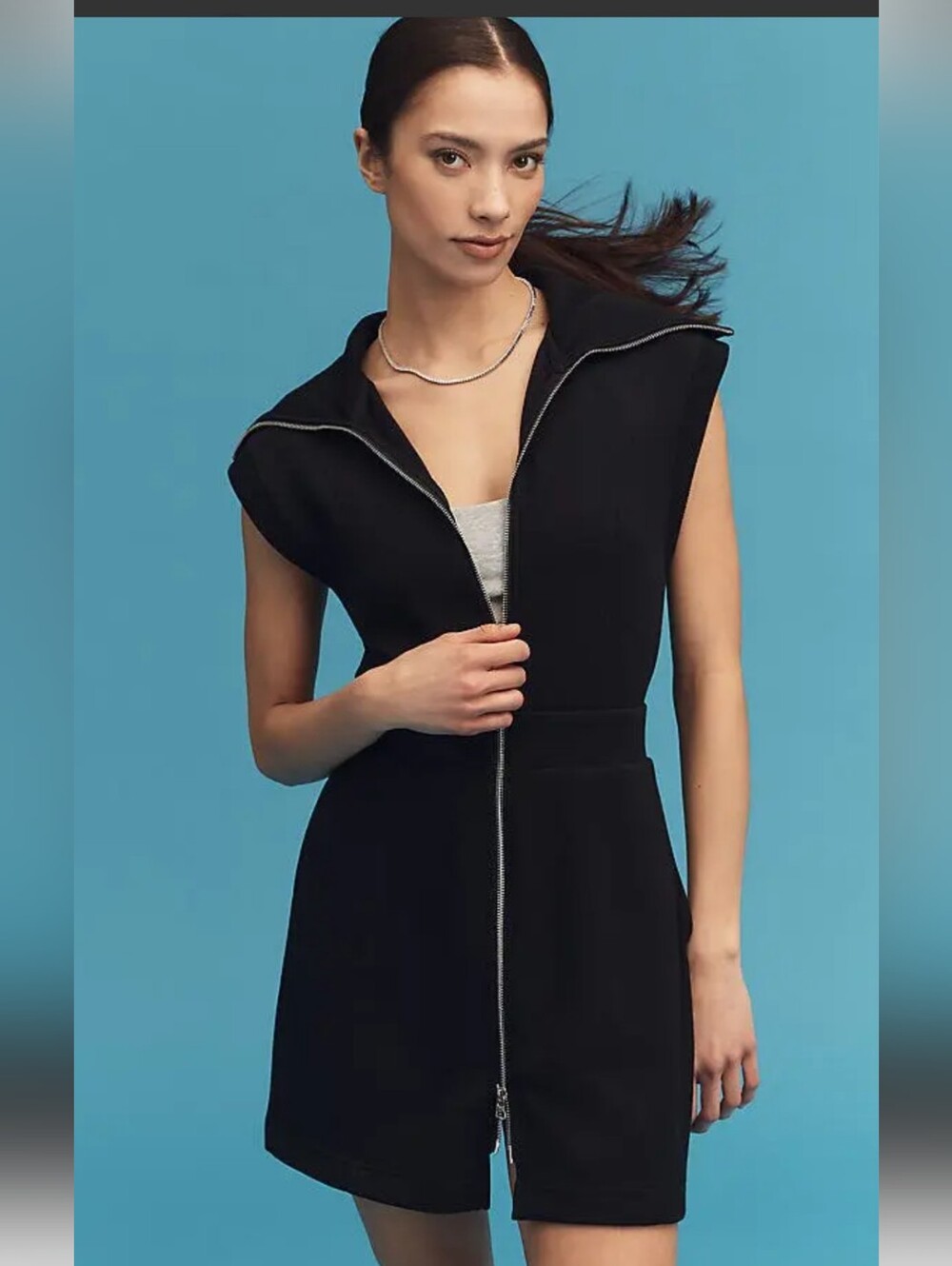 VARLEY REBECCA ZIP THROUGH  MINIDRESS IN BLACK /SZ:MEDIUM